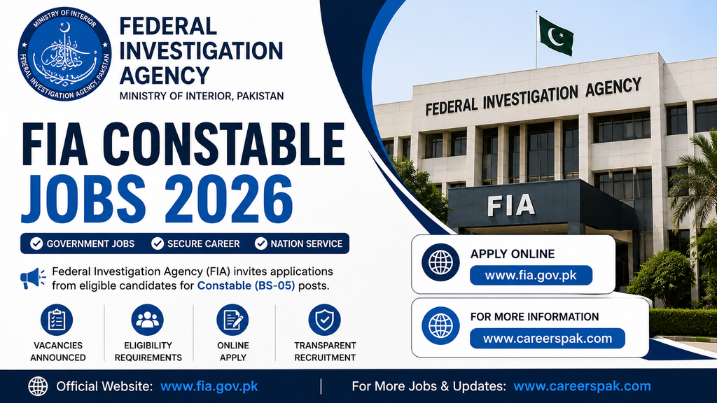 Federal Investigation Agency Constable Jobs 2026 – Apply Online | Male & Female Candidates